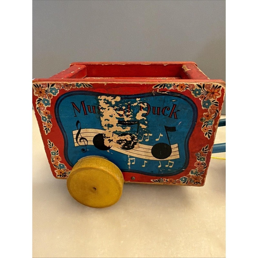 Vintage 1950s Fisher Price Wooden Musical Duck Pull Toy w/ Replaced Pull String - Picture 7 of 16
